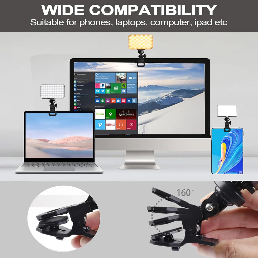 Zomei 98 LED High Power Rechargeable Clip Fill Video Conference Light with Front & Back Clip, Adjusted 3 Light Modes for Phone, iPhone, Android, Tablet, Laptop, for Vlog,TikTok,Makeup, Selfie - Image 4
