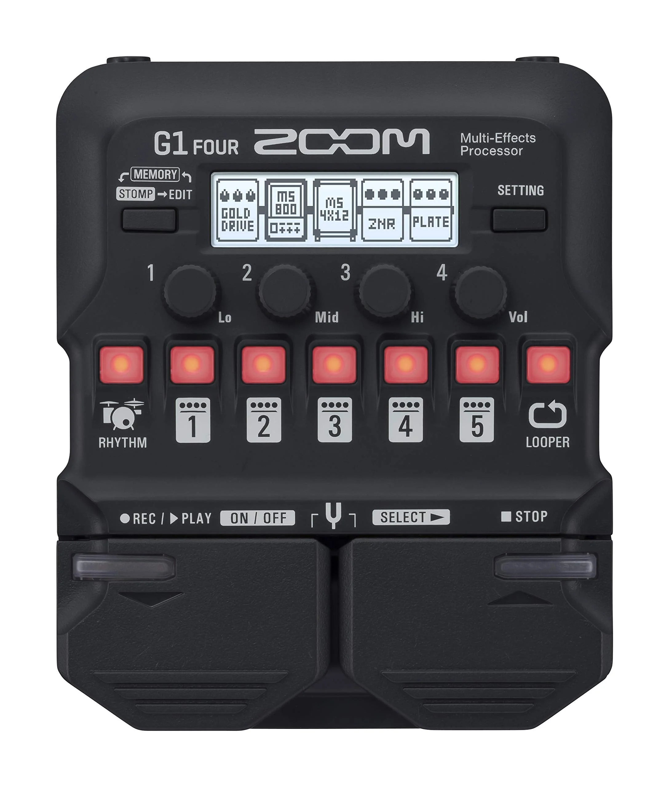 Zoom G1 FOUR Guitar Multi-Effects Processor Pedal, With 60+ Built-in effects, Amp Modeling, Looper, Rhythm Section, Tuner, Battery Powered