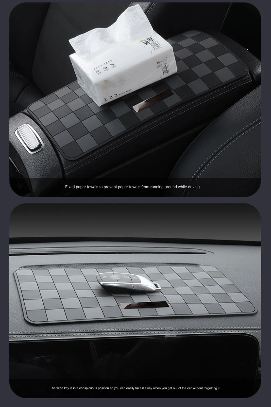 Zorratin Checkered Anti-Slip Rubber Gripper Pad Tray Mat for Key Fob Sunglasses Cell Phone, Heat-Resistant on Dashboard or Armrest Interior Accessories Washable Flat Black and White Checkered - Image 5