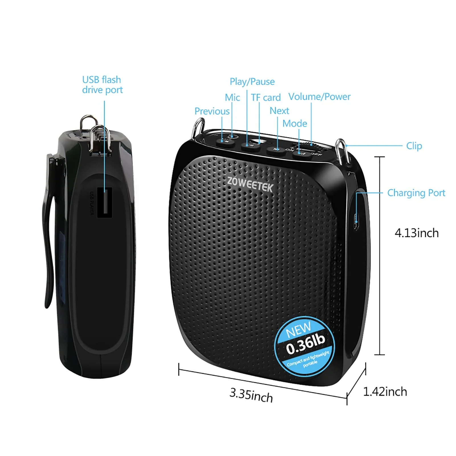 ZOWEETEK Original Voice Amplifier for Teachers with 2 Microphones, Wireless Voice Amplifier Microphone Headset, Portable Speaker Megaphone for Classroom, Training, Teaching, Yoga, Meeting, Speech Black - Image 3