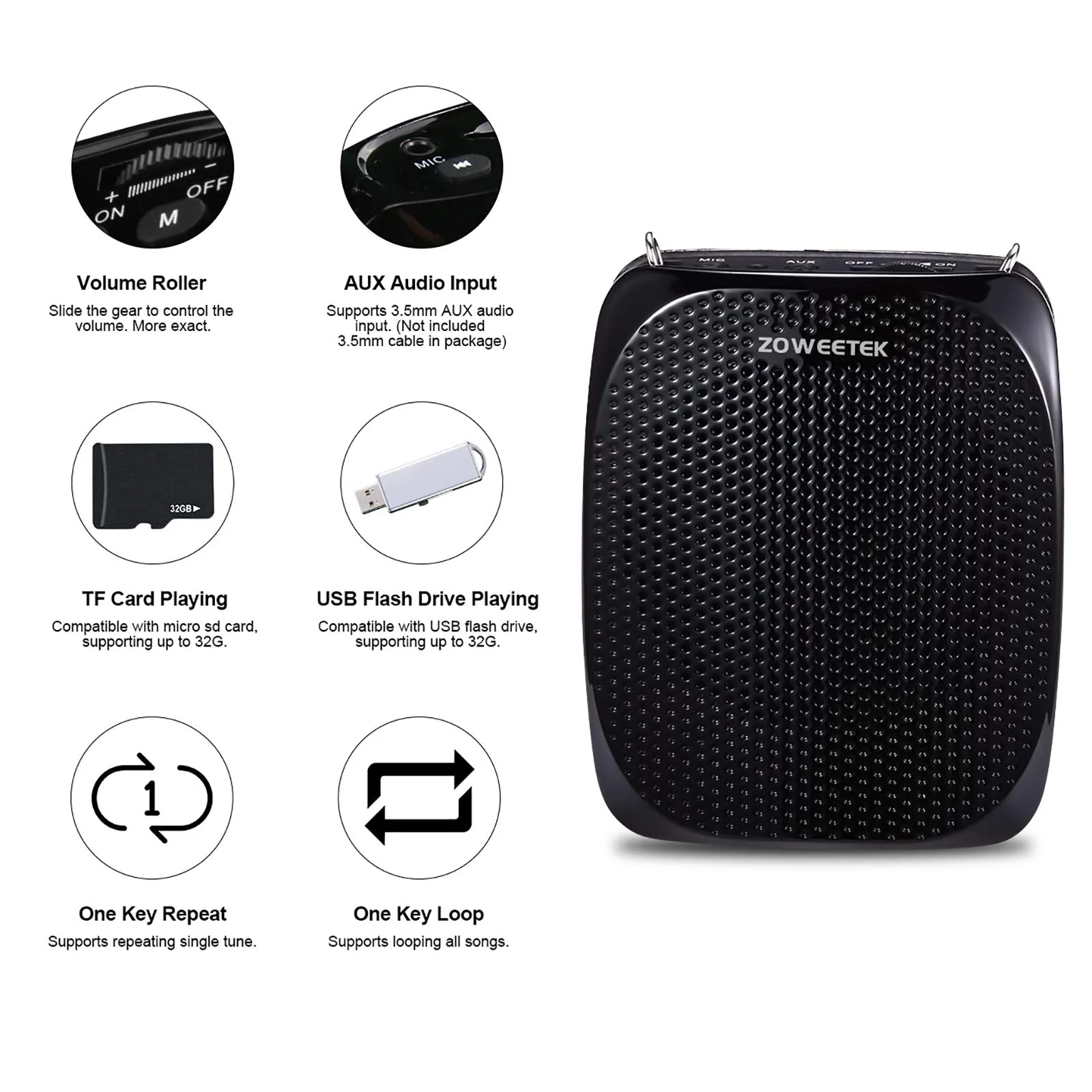 ZOWEETEK Original Voice Amplifier for Teachers with 2 Microphones, Wireless Voice Amplifier Microphone Headset, Portable Speaker Megaphone for Classroom, Training, Teaching, Yoga, Meeting, Speech Black - Image 7
