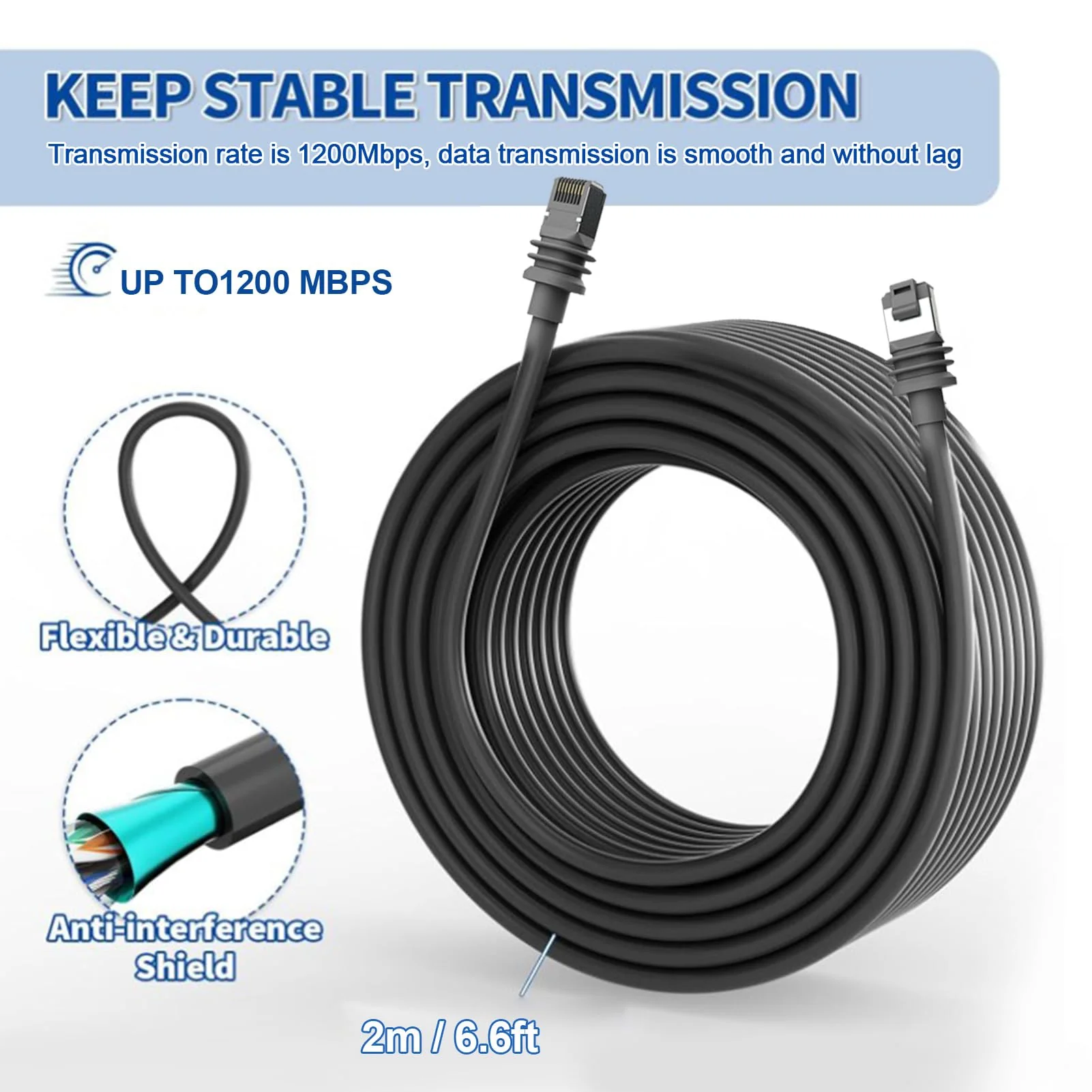 Zunate 6.5Ft Starlink Gen 3 Cable, Starlink Cable Extension, Waterproof Satellite Replacement Cable for Starlink Gen3 V3, Standard Cable for Starlink Gen 3 Outdoor Cable, 6.5FT/2M 6.5FT(2M) 6.5FT(2M) - Image 7